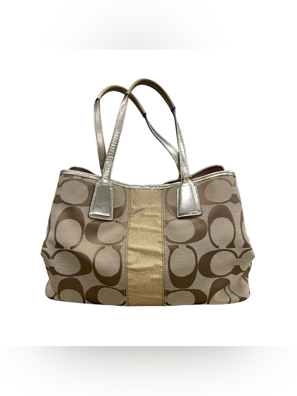 Coach Signature Canvas Tote with Metallic Gold Trim